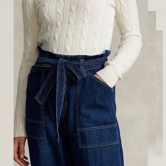 Ralph Lauren Denim Paper Bag Waist Pants Tie Belt Joggers Women's‎ - Picture 2 of 15